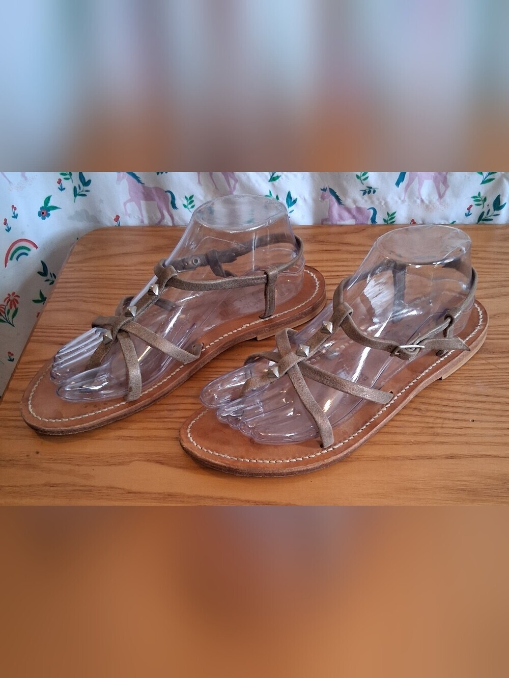EUC K.Jacques Annapyr Metallic Gold Suede Quiet Luxury Studded Sandal Shoe SZ 9